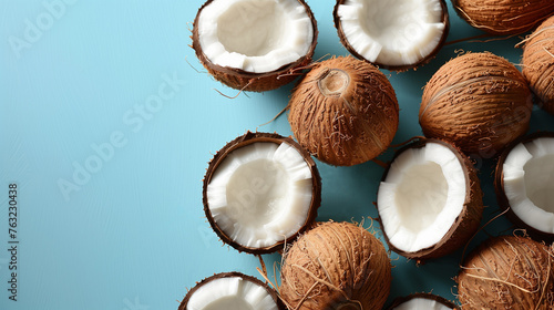 Coconuts on blue background