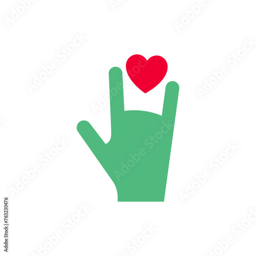 Hand with a heart icon or Valentine's day symbol, holiday sign designed for celebration, vector trendy modern style.