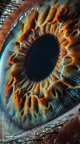 Extreme close-up of a human eye with detailed iris patterns