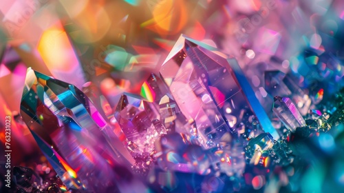 A vibrant background created by multicolored crystals, adding a colorful and dynamic element