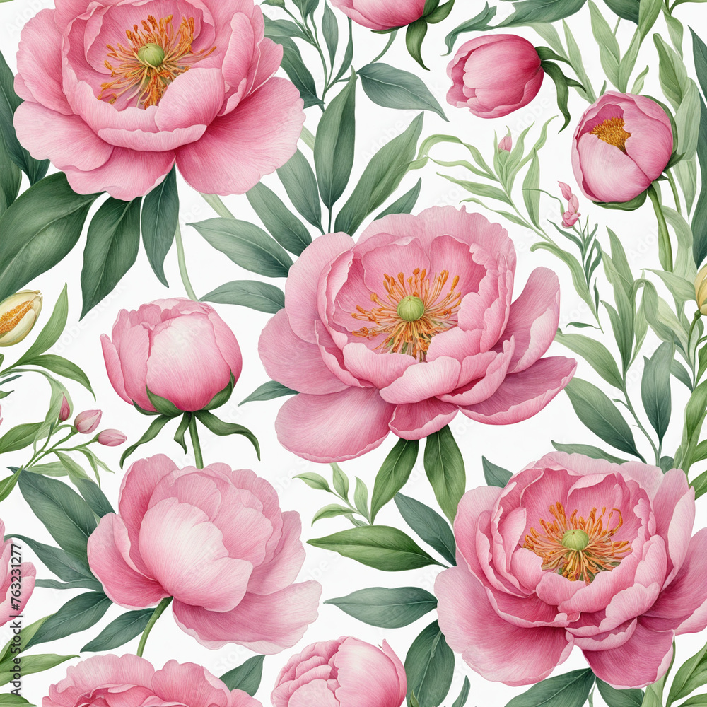 Set of soft watercolor peonies flowers isolated on a transparent background