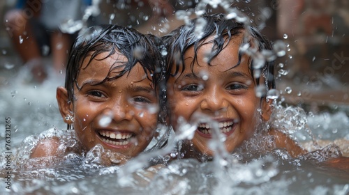 children playing in water with each other
