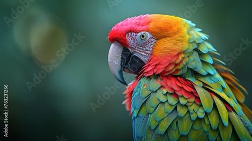 Close-up of a vibrant macaw parrot with blurred background