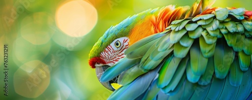 Close-up of a colorful macaw parrot with a blurred background