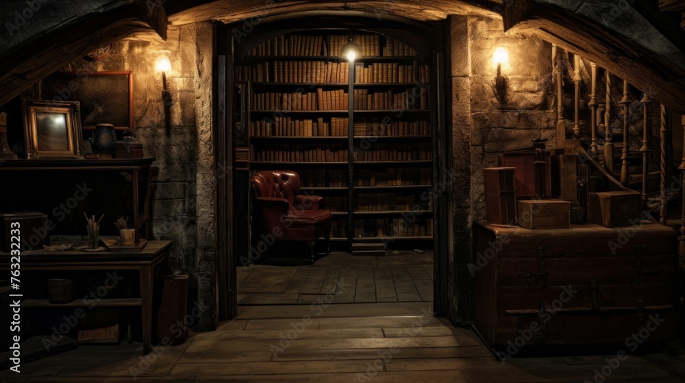Secret 1920s speakeasy access whispered password behind bookshelf
