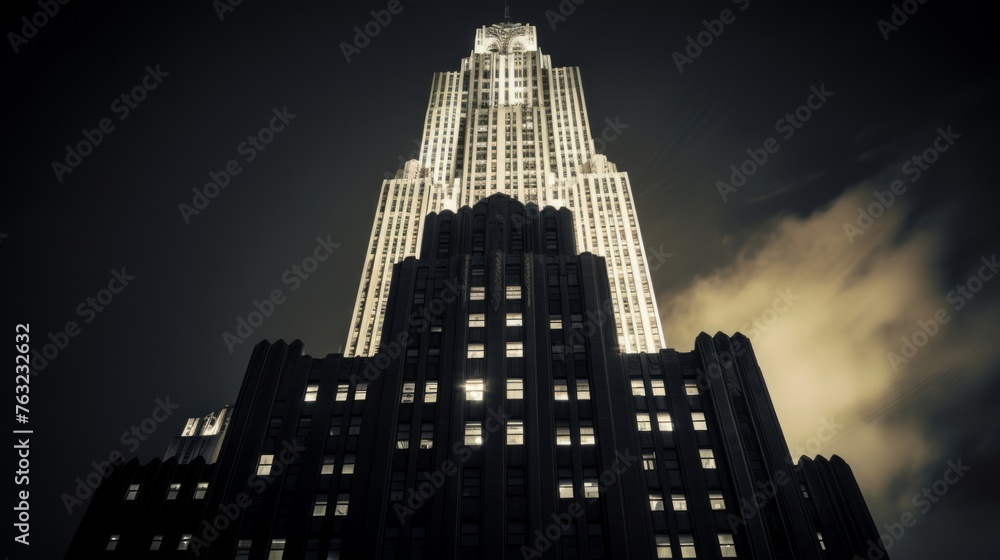 1920s art deco tower dominates cityscape with elegance and light Stock ...
