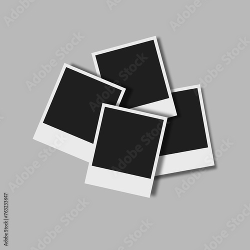 Set of empty photo frame mockup. Black and white photo frame polaroid style template with shadows vector illustration 