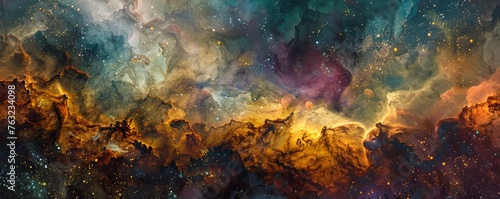 Abstract cosmic landscape with colorful nebulae