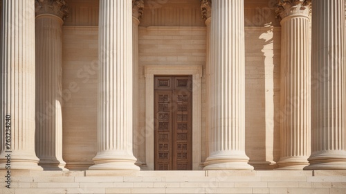Temple entrance with Doric columns blending strength and elegance photo