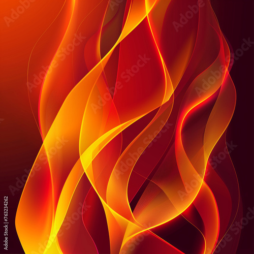 Abstract fire image in vector style, bright gradients from yellow to dark red, smooth curves and sharp edges
