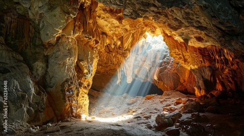 Sunbeam illuminating a cave interior