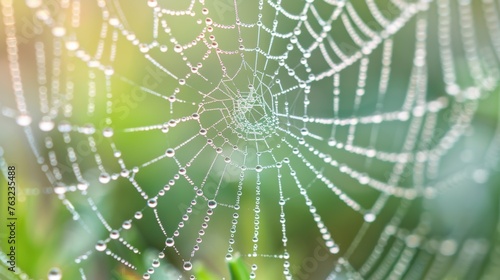 Dew drops on spider web - morning nature detail