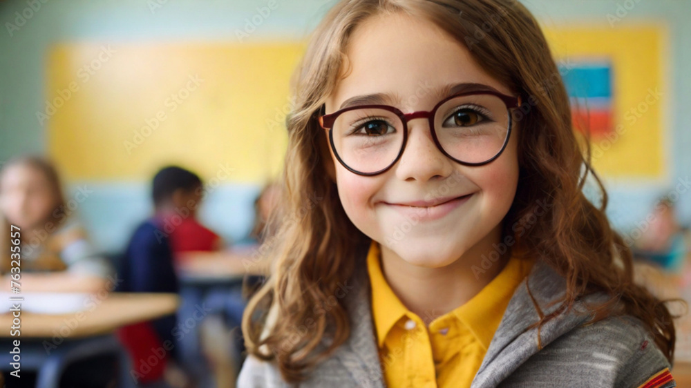 Cute elementary school student girl in the classroom Cute elementary school student girl in the classroom