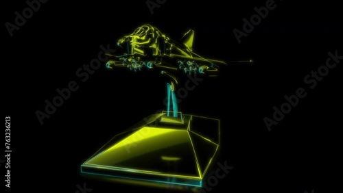 Rendering 3D animation, VISUAL EFFECTS universal, long range fighter interceptor Model on a black background photo