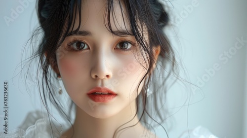 Japanese cute girl on white background. Generative AI.