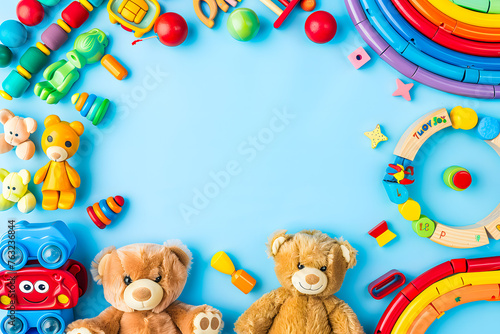 Arrière-plan enfantin avec des jouets et espace pour texte