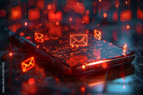Imagine a mobile phone screen filled with incoming notifications of spam messages, each signifying potential threats such as phishing attempts, malware infections, and fraudulent schemes.