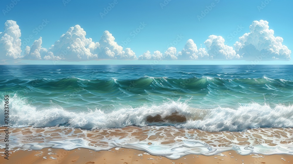 Sunny beach landscape with clear blue sky - obrazy, fototapety, plakaty 