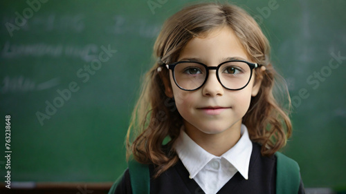 Cute elementary school student girl in the classroom