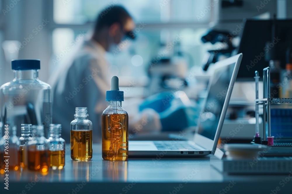 Molecular modeling in drug discovery scientists reviewing on a laptop Molecular modeling in drug discovery scientists reviewing on a laptop