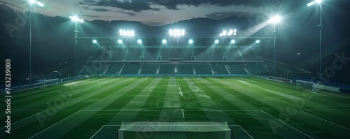 Renewable energy sources illuminating scoreboards and powering matches in green stadiums.