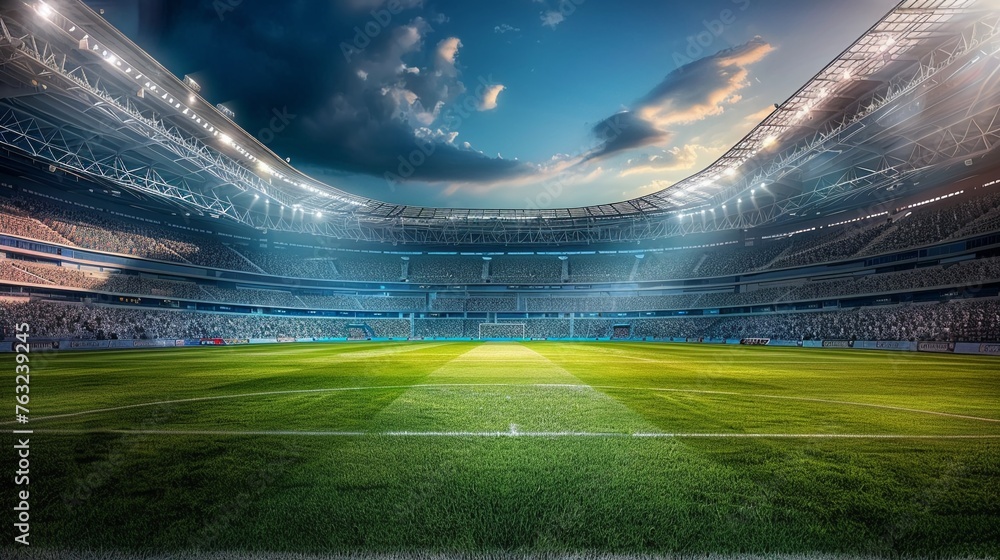 Showcase of international sports tournaments in stadiums powered by natural resources. - obrazy, fototapety, plakaty 