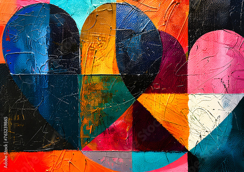 Papier peint coloré avec des cœurs, peinture contemporaine géométrique