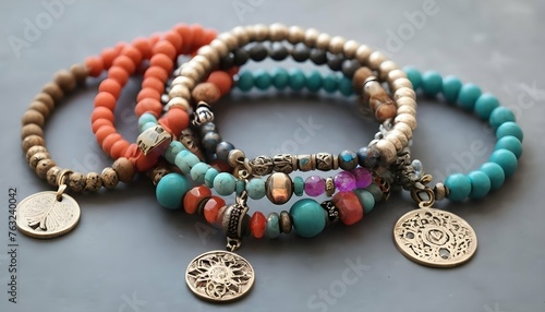 A Stack Of Bohemian Inspired Bracelets Adorned Wit Upscaled 3