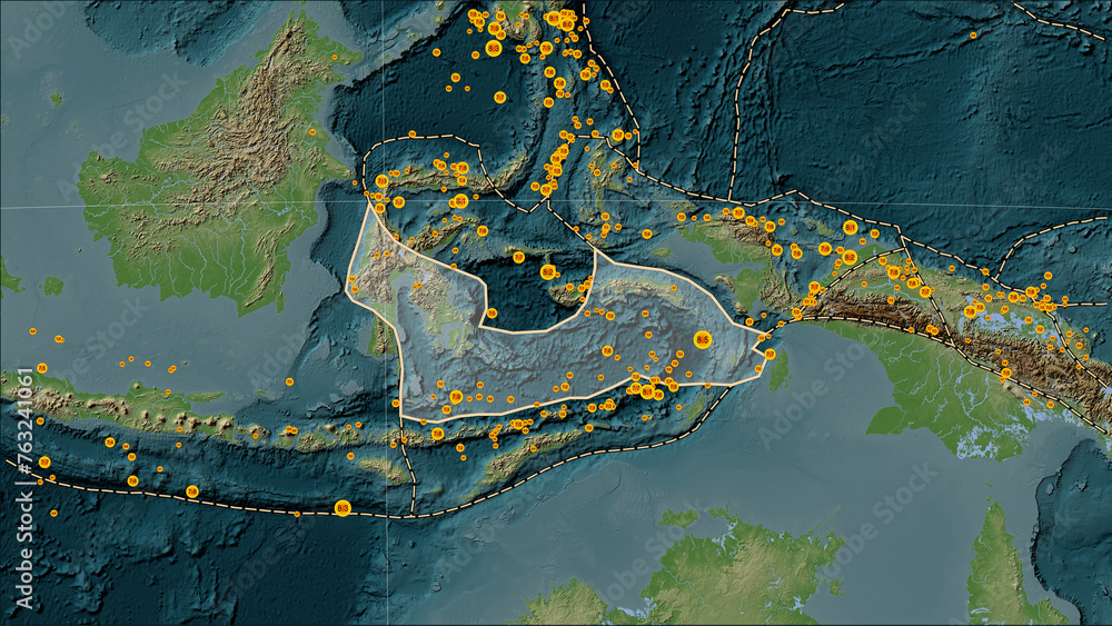 Earthquakes around the Banda Sea plate on the map Earthquakes around the Banda Sea plate on the map