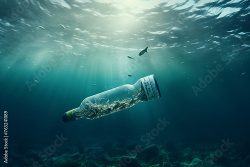 Lone Bottle Among Marine Life