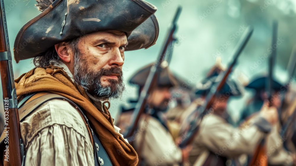 Obraz premium Revolutionary war soldier in reenactment