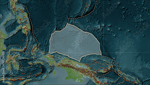 Volcanoes around the Caroline plate on the map