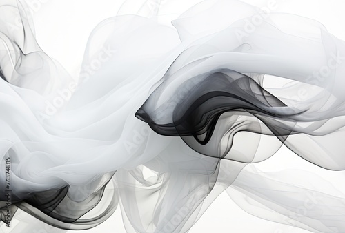 Abstract black smoke on white background. Fantasy fractal texture. Digital art. 3D rendering.