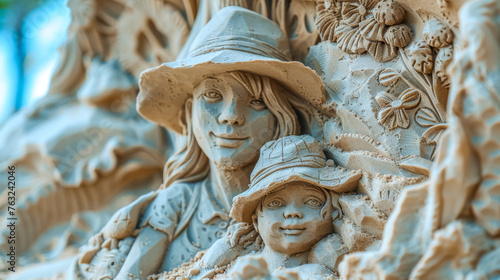 Exquisite sand sculpture of mother and child