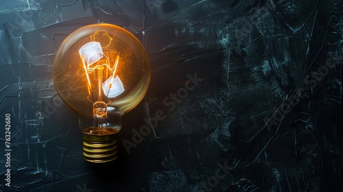 creativity startup business ideas concept with glow light bulb on black background tungsten light bulb lit on black background.