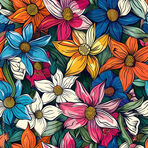 seamless flower pattern, tile art, vine art © Kanishka