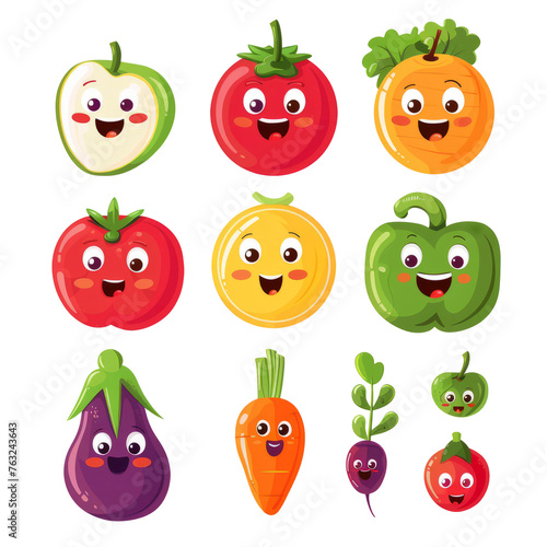 vegetables with cute characters for a children's book or story