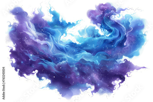 cosmic nebulae in vibrant shades of blue and purple, with swirling clouds of gas and dust illuminated by newborn stars, against a serene white background,