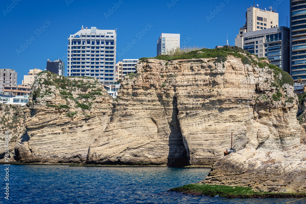 Naklejka premium Area of famous Pigeon Rock in Raouche district of Beirut capital city, Lebanon