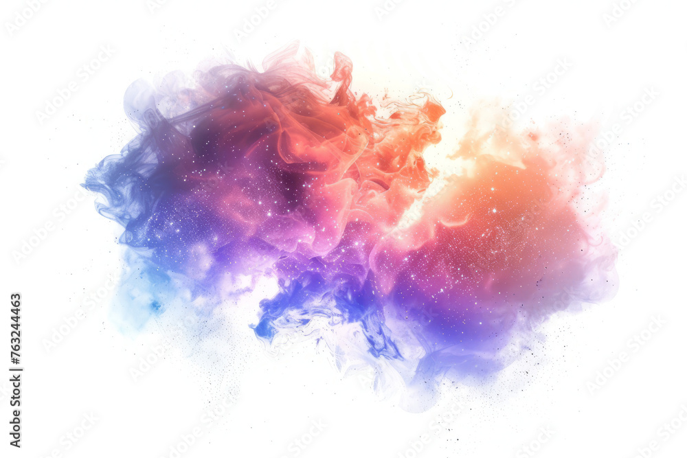 colorful nebula, with swirling clouds of gas and dust forming new stars against a plain white backdrop