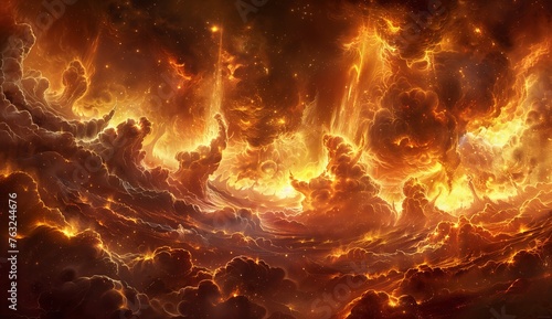 The lava clouds of hell, with flames dancing in their depths and floating up and around them.