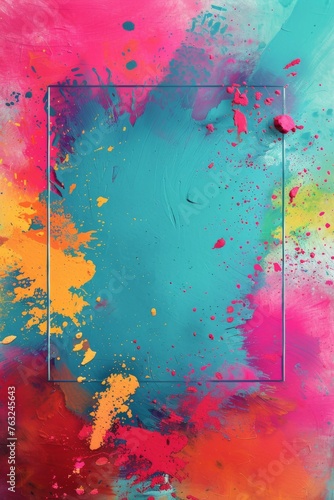 Holi Festival Background Concept - Colorful Painting in Square Frame
