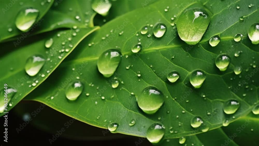 Macro photography of beautiful large rain drops on green leaves. Macro photography of beautiful large rain drops on green leaves.