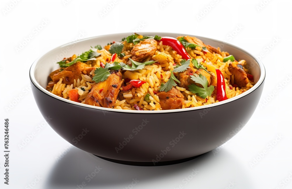 Colorful Chicken Biryani with Red Peppers and Fresh Herbs
