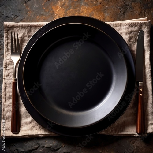 Premium luxury black stoneware, elegant place setting for fancy meal
