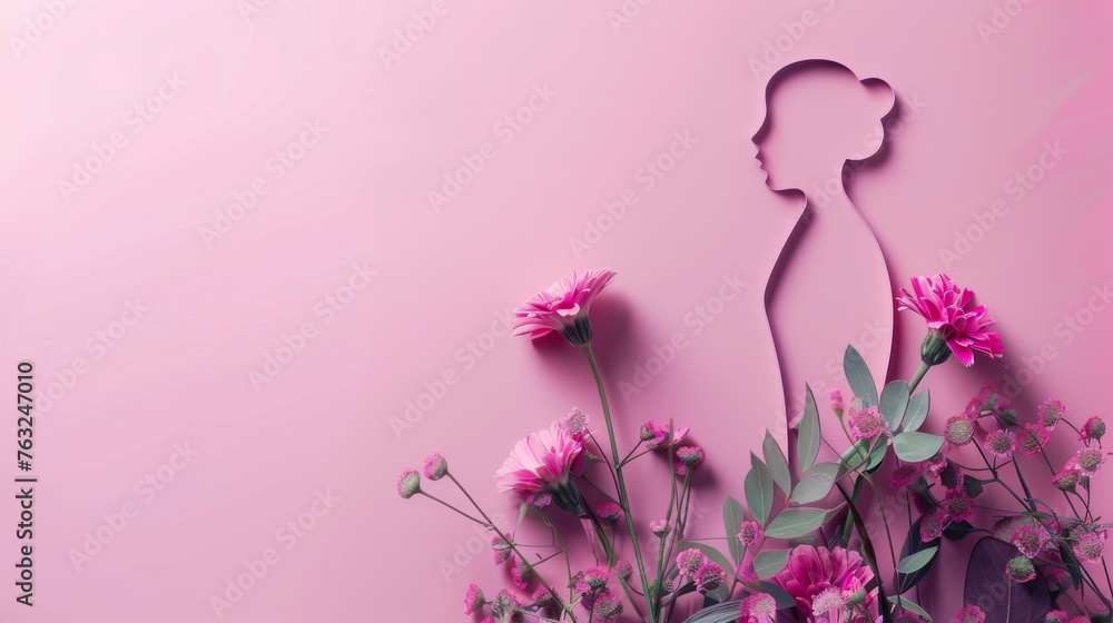 Obraz premium Pink Flowers Vase Next to Pink Wall