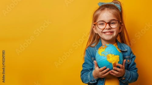 Young Girl Holding Small Globe photo