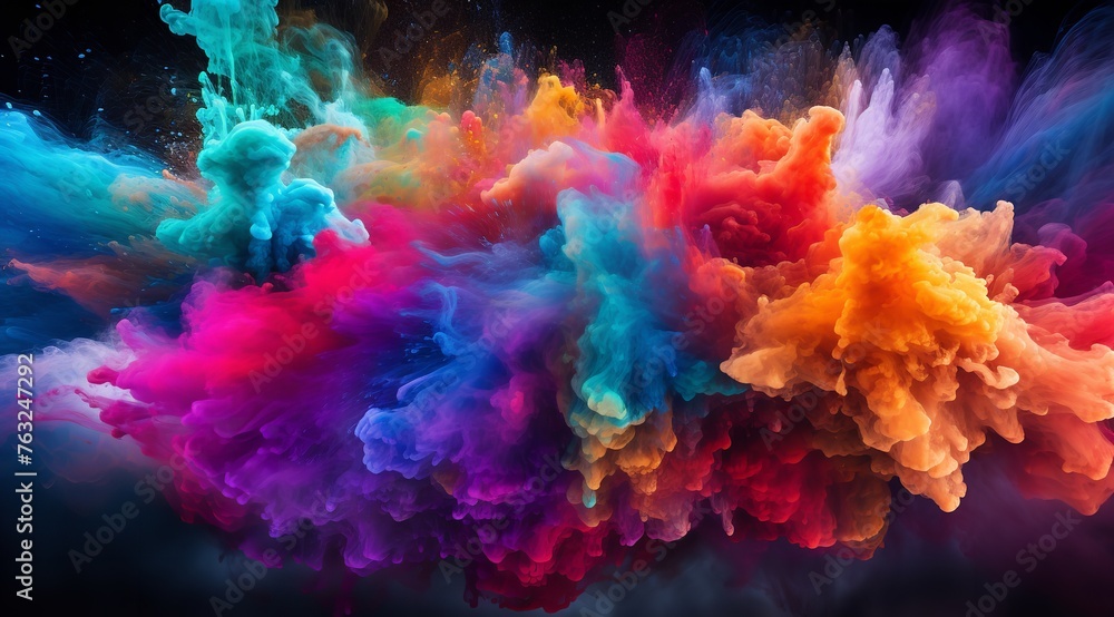 Happy Holi: Colorful Powder Explosion in the Air with Vibrant Background - obrazy, fototapety, plakaty 