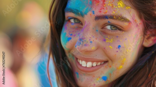 Woman Smiling With Colorful Paint on Face