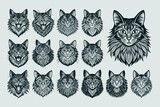 Portrait of adorable siberian cat head illustration design bundle